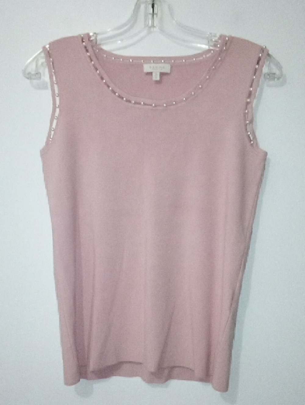 Laura Blush Pink Sleeveless Pearl Beaded Trim Top